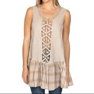 CROCHET & PLAID TUNIC TOP